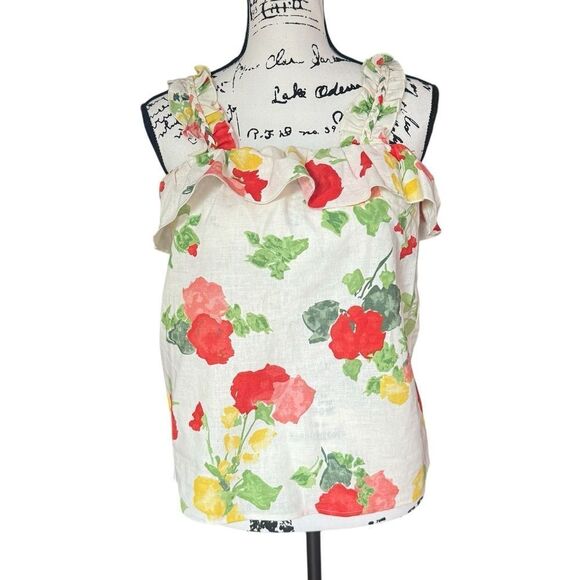 Hermine Printed Poppies Floral Linen/Cotton Blend Top By Sezane - Picture 1 of 7